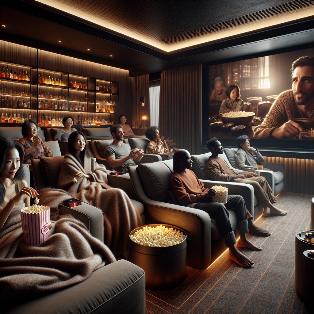 Watching Movies in Private Cinema Rooms Designed for Guests